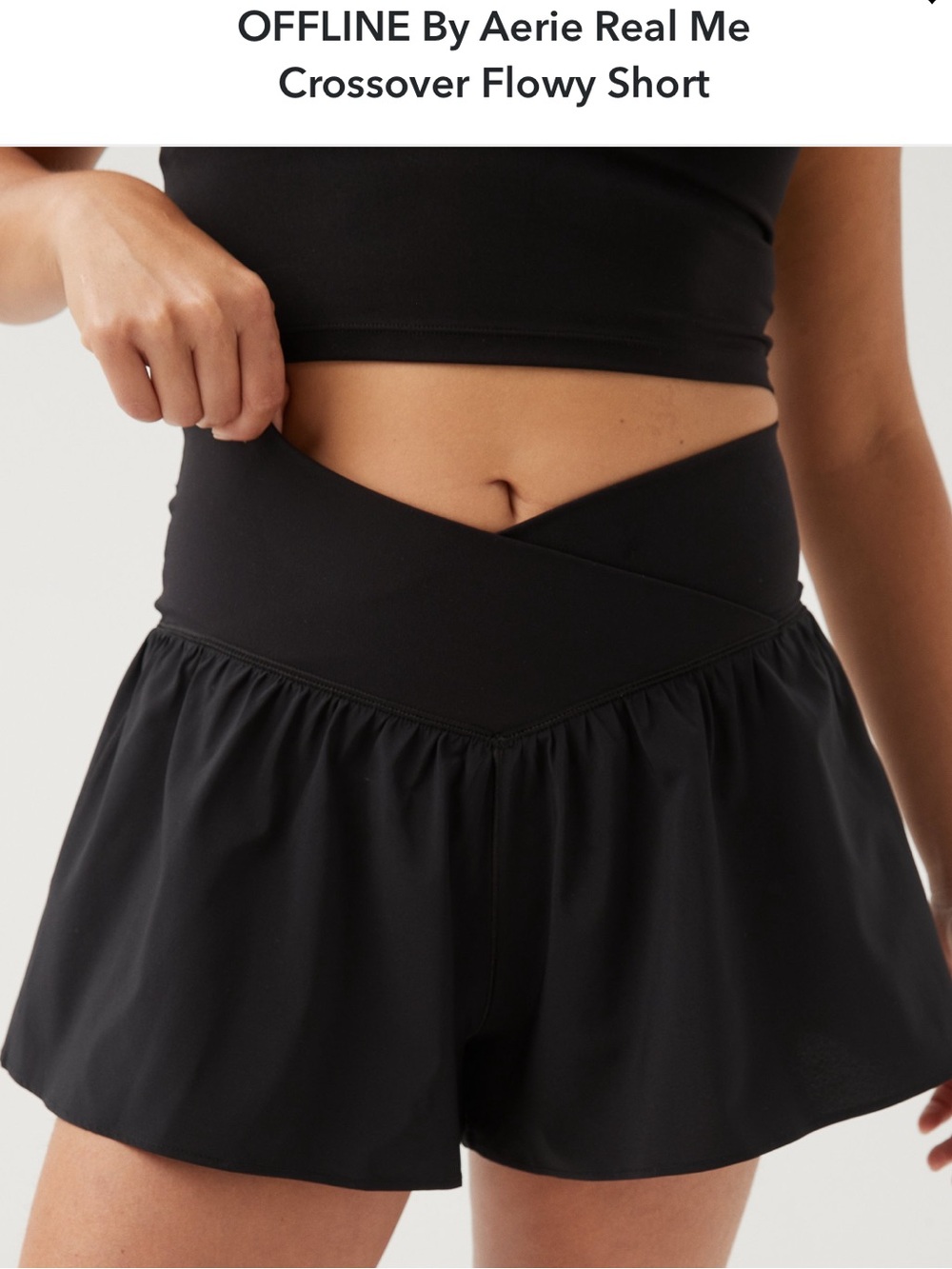 aerie Black Crossover-Waist Flowy Shorts